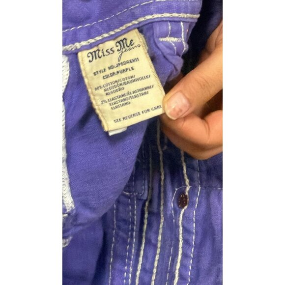 Miss Me Women's 27 Shorts Purple Denim Cut Off Rhinestone Cross Y2K McBling - Picture 3 of 4